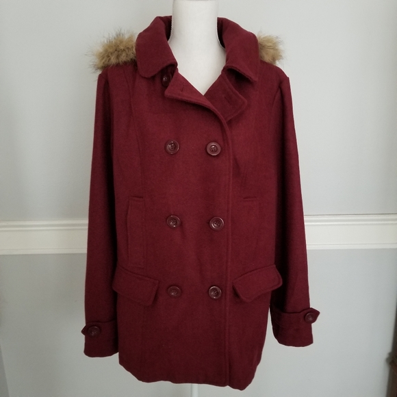 YMI Jackets & Blazers - YMI size 2X Burgundy Coat with zip off hat
